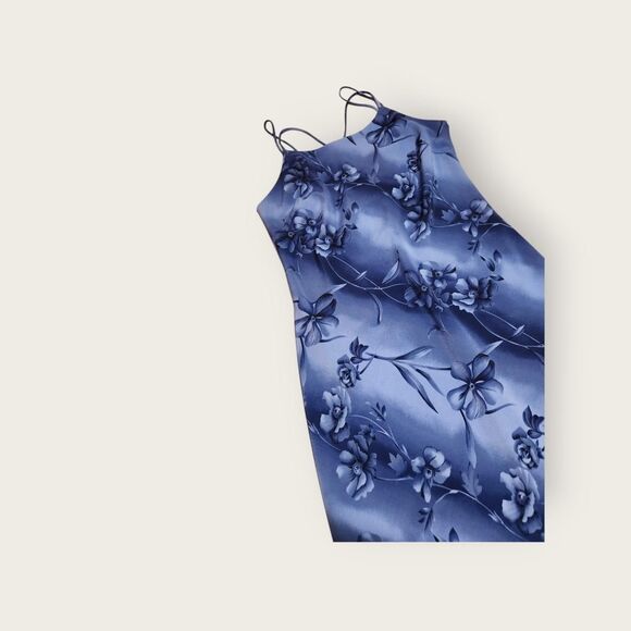 Vintage Y2k DBY blue floral graphic lace up back spaghetti strap maxi dress - Picture 3 of 5